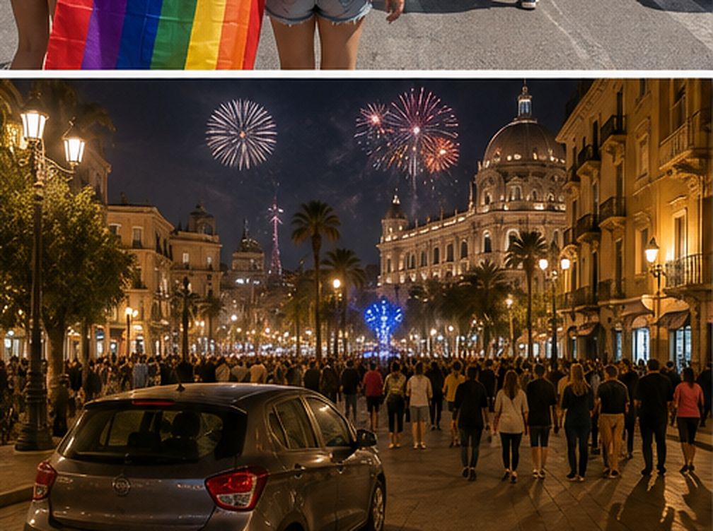 Fuochi d’artificio su Palermo con l’auto parcheggiata fuori dall’area della festa