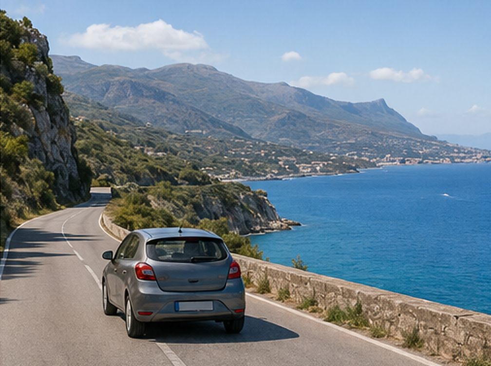 Auto su una strada costiera durante un’escursione fuori Palermo