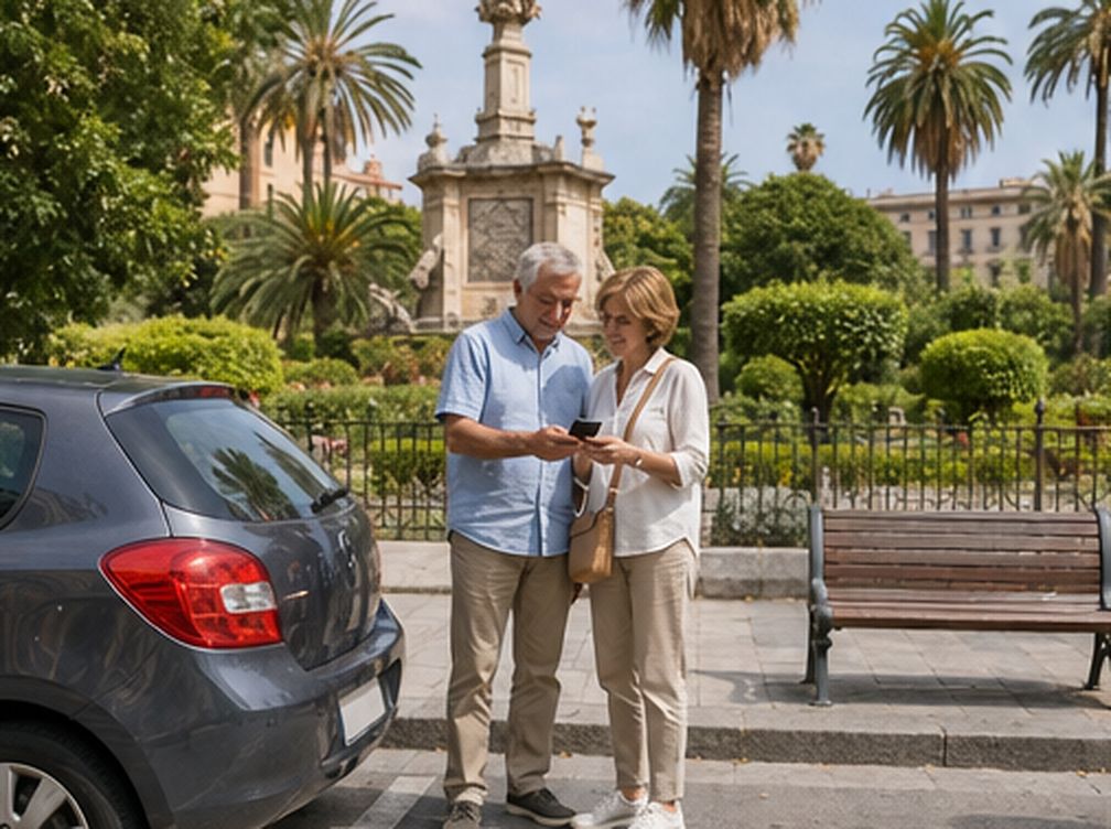 Coppia senior sceglie un percorso breve vicino a un giardino di Palermo